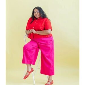 Mid Easy Pant in Hot Pink Linen 2x